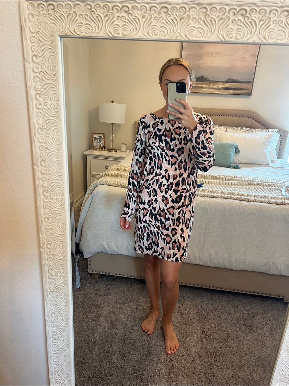 BarIII leopard long sleeve shift dress